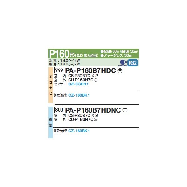 画像2: パナソニック 『PA-P160B7HDC+分岐管』 業務用エアコン 床置形(スリム形) XEPHY Eco エコナビ 同時ツイン P160形 6馬力 三相200Ｖ ♪ (2)