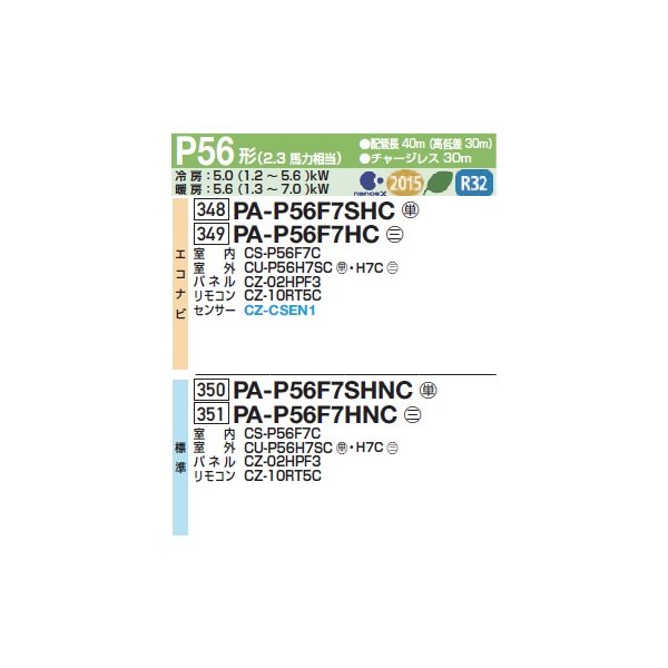 画像2: パナソニック PA-P56F7SHNC 業務用エアコン 天井ビルトインカセット形 XEPHY Eco 標準 シングル P56形 2.3馬力 単相200V ♪ (2)