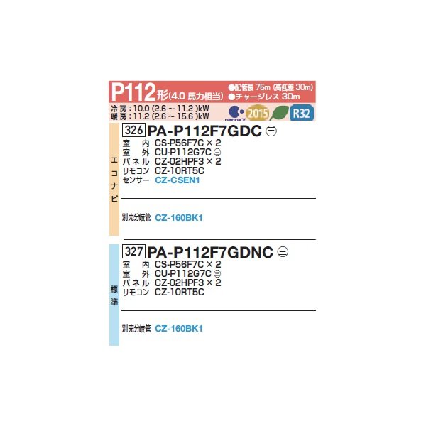 画像2: パナソニック 『PA-P112F7GDC+分岐管』 業務用エアコン 天井ビルトインカセット形 XEPHY Premium エコナビ 同時ツイン P112形 4.0馬力 三相200V ♪ (2)