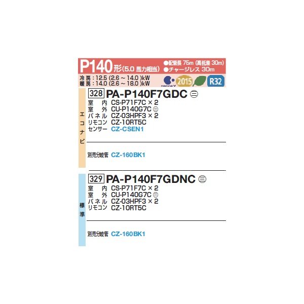 画像2: パナソニック 『PA-P140F7GDNC+分岐管』 業務用エアコン 天井ビルトインカセット形 XEPHY Premium 標準 同時ツイン P140形 5.0馬力 三相200V ♪ (2)
