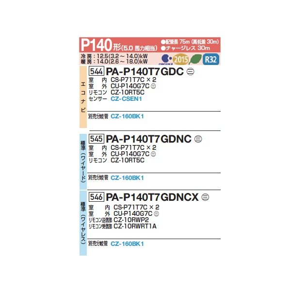 画像2: パナソニック 『PA-P140T7GDNC+分岐管』 業務用エアコン 天井吊形 XEPHY Premium 標準 同時ツイン P140形 5馬力 三相200V ♪ (2)