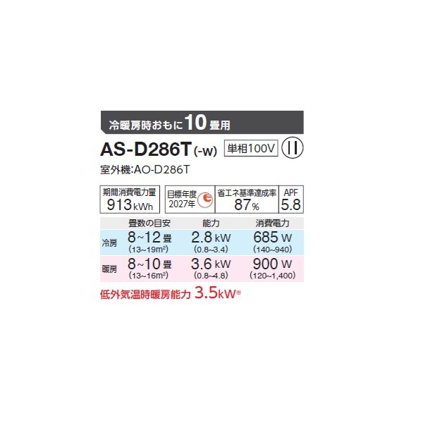 画像2: ゼネラル AS-D286T エアコン 10畳 ルームエアコン Dシリーズ ノクリア 単相100V 10畳程度 (AS-D285S の後継品) (2)