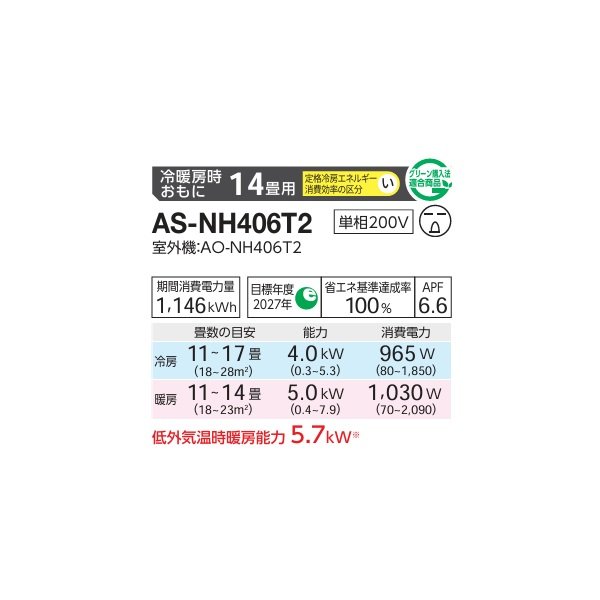 画像2: ゼネラル AS-NH406T2 エアコン 14畳 ルームエアコン NHシリーズ ノクリア 14畳程度 ♪ (2)