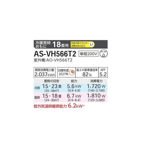 画像2: ゼネラル AS-VH566T2 エアコン 18畳 ルームエアコン VHシリーズ ノクリア 単相200V 18畳程度 (AS-VH565S2 の後継品) ♪ (2)