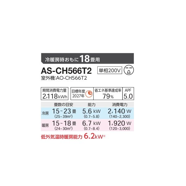 画像2: ゼネラル AS-CH566T2 エアコン 18畳 ルームエアコン CHシリーズ ノクリア 単相200V 18畳程度 (AS-CH565S2 の後継品) ♪ (2)