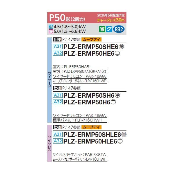 画像2: 三菱 PLZ-ERMP50SH6 業務用エアコン 4方向天井カセット i-スクエアタイプ スリムER 標準シングル P50形 2馬力 単相200V ワイヤード ♪∀ (2)