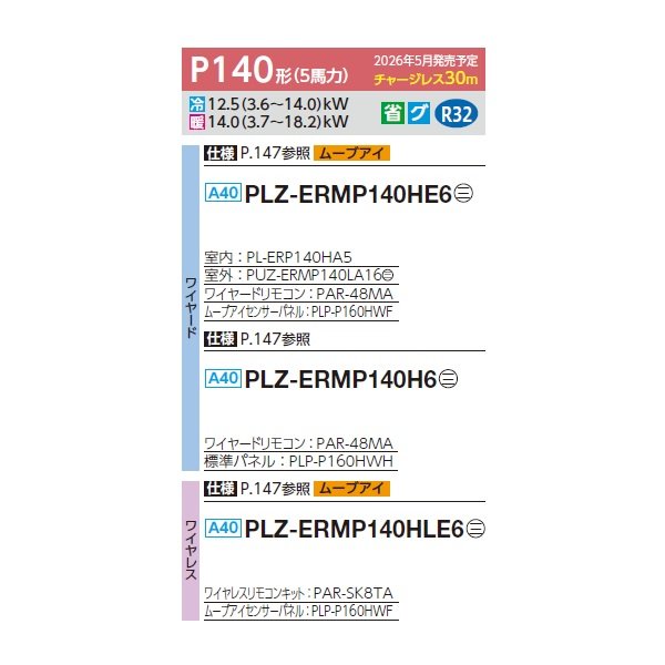 画像2: 三菱 PLZ-ERMP140HLE6 業務用エアコン 4方向天井カセット i-スクエアタイプ スリムER 標準シングル P140形 5馬力 三相200V ワイヤレス ♪∀ (2)