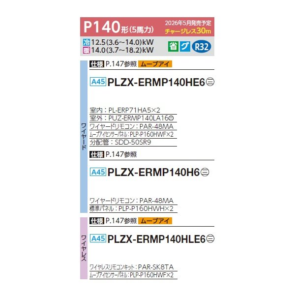 画像2: 三菱 PLZX-ERMP140HLE6 業務用エアコン 4方向天井カセット i-スクエアタイプ スリムER 同時ツイン P140形 5馬力 三相200V ワイヤレス ♪∀ (2)