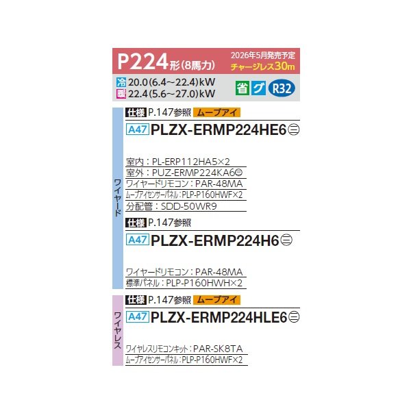画像2: 三菱 PLZX-ERMP224HE6 業務用エアコン 4方向天井カセット i-スクエアタイプ スリムER 同時ツイン P224形 8馬力 三相200V ワイヤード ♪∀ (2)