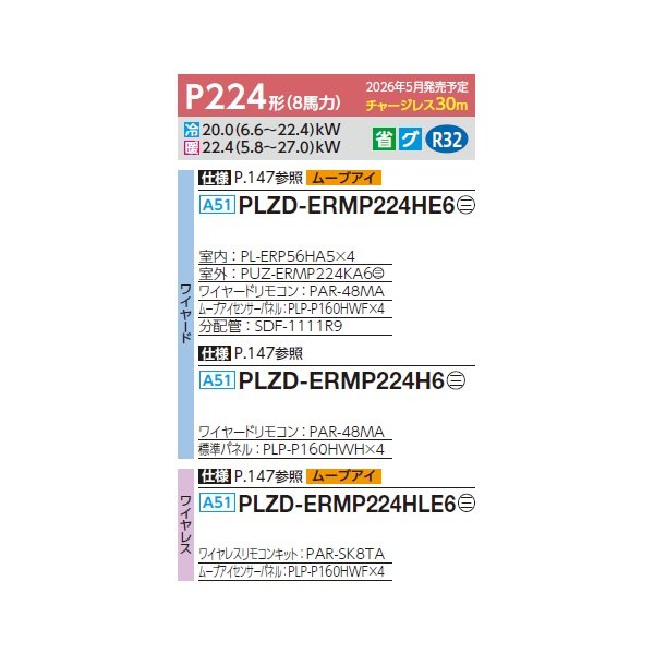 画像2: 三菱 PLZD-ERMP224H6 業務用エアコン 4方向天井カセット i-スクエアタイプ スリムER 同時フォー P224形 8馬力 三相200V ワイヤード ♪∀ (2)