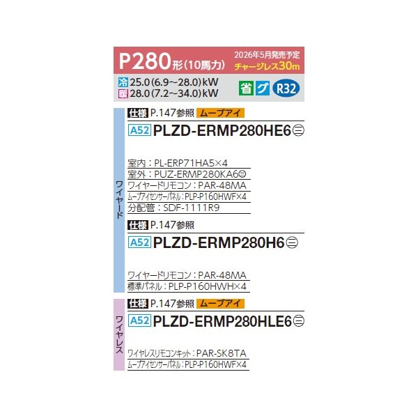 画像2: 三菱 PLZD-ERMP280HLE6 業務用エアコン 4方向天井カセット i-スクエアタイプ スリムER 同時フォー P280 10馬力 三相200V ワイヤレス ♪∀ (2)