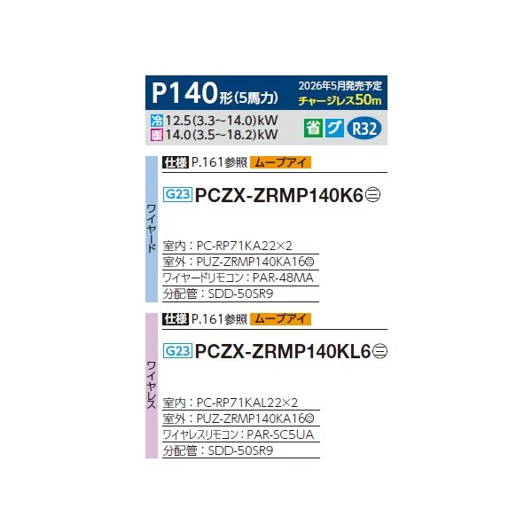 画像2: 三菱 PCZX-ZRMP140KL6 業務用エアコン 天吊 スリムZR 同時ツイン P140形 5馬力 三相200V ワイヤレス ♪∀ (2)