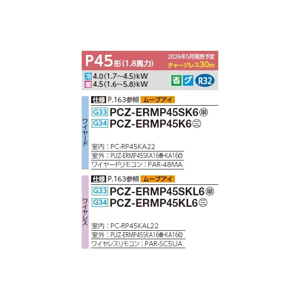 画像2: 三菱 PCZ-ERMP45KL6 業務用エアコン 天吊 スリムER 標準シングル P45形 1.8馬力 三相200V ワイヤレス ♪∀ (2)