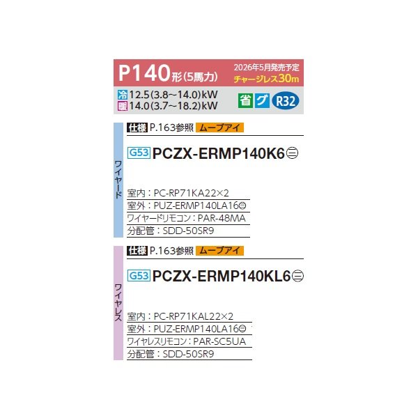 画像2: 三菱 PCZX-ERMP140KL6 業務用エアコン 天吊 スリムER 同時ツイン P140形 5馬力 三相200V ワイヤレス ♪∀ (2)