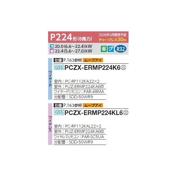 画像2: 三菱 PCZX-ERMP224KL6 業務用エアコン 天吊 スリムER 同時ツイン P224形 8馬力 三相200V ワイヤレス ♪∀ (2)