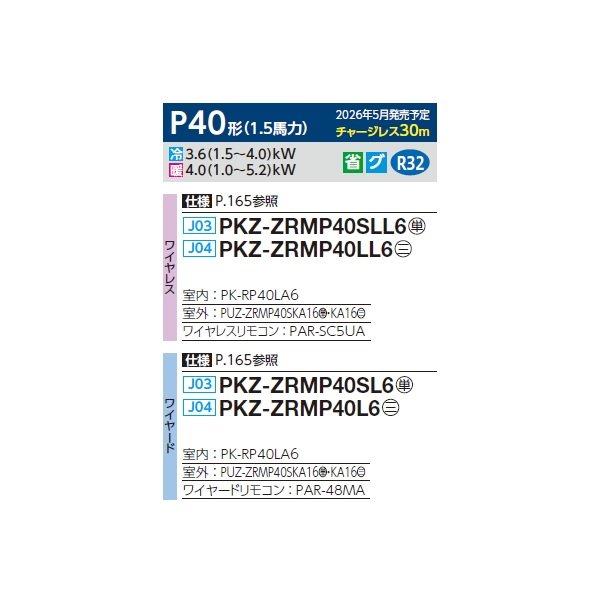 画像2: 三菱 PKZ-ZRMP40SLL6 業務用エアコン 壁掛 スリムZR 標準シングル P40形 1.5馬力 単相200V ワイヤレス ♪∀ (2)