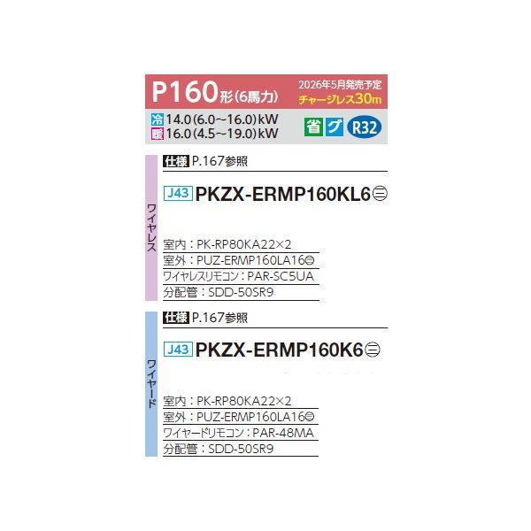 画像2: 三菱 PKZX-ERMP160K6 業務用エアコン 壁掛 スリムER 同時ツイン P160形 6馬力 三相200V ワイヤード ♪∀ (2)