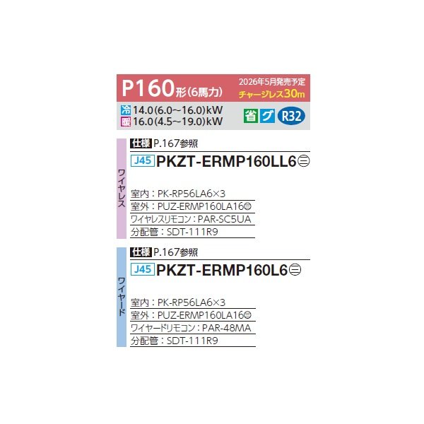 画像2: 三菱 PKZT-ERMP160L6 業務用エアコン 壁掛 スリムER 同時トリプル P160形 6馬力 三相200V ワイヤード ♪∀ (2)