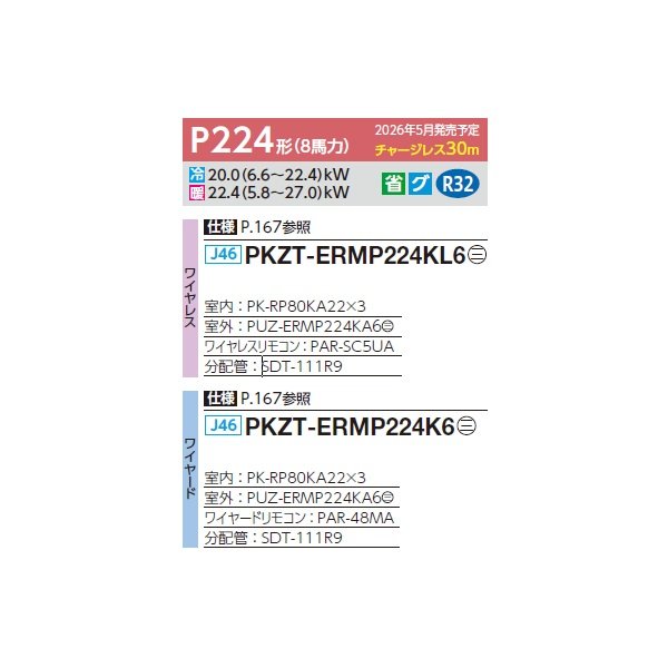 画像2: 三菱 PKZT-ERMP224K6 業務用エアコン 壁掛 スリムER 同時トリプル P224形 8馬力 三相200V ワイヤード ♪∀ (2)