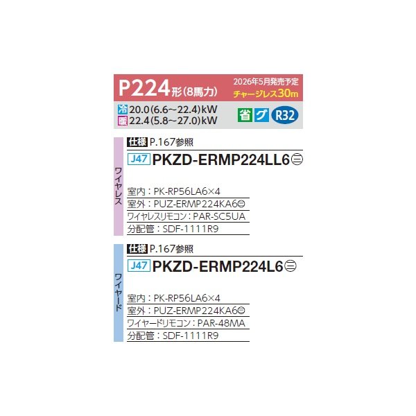 画像2: 三菱 PKZD-ERMP224L6 業務用エアコン 壁掛 スリムER 同時フォー P224形 8馬力 三相200V ワイヤード ♪∀ (2)