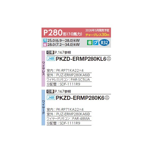 画像2: 三菱 PKZD-ERMP280K6 業務用エアコン 壁掛 スリムER 同時フォー P280 10馬力 三相200V ワイヤード ♪∀ (2)