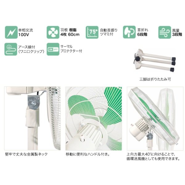 画像2: ナカトミ OPF-600LSZ 60cm全閉式ロースタンド工場扇 単相100V ♪ (2)