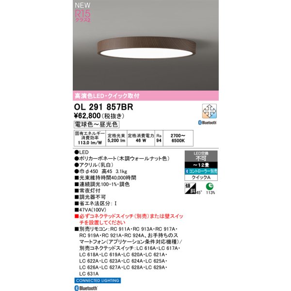 画像2: オーデリック OL291857BR シーリングライト 12畳 LED一体型 Bluetooth調光調色 高演色LED コントローラー別売 木調ウォールナット (2)