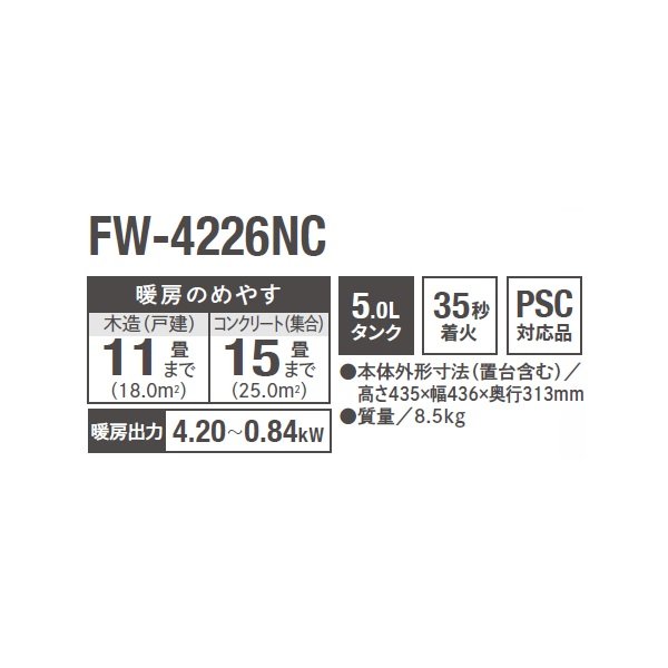 画像2: ダイニチ FW-4226NC(W) 石油ファンヒーター NC TYPE 5.0Lタンク 木造11畳 コンクリート15畳 ムーンホワイト (FW-4225NC の後継品) (2)