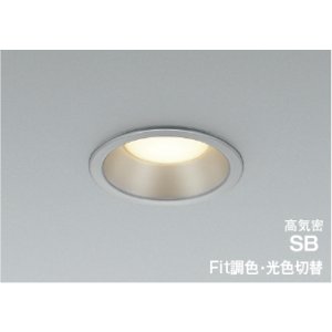 画像: コイズミ照明 AD7325S99 ダウンライト 埋込穴φ100 Fit調色 光色切替 LED ベースタイプ 高演色LEDR+ 高気密SB 防雨・防湿型 ブライトシルバー ∽