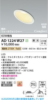 画像: コイズミ照明 AD1224W27 ダウンライト 埋込穴φ100 調光 調光器別売 LED一体型 電球色 高気密SB形 傾斜・ウォールウォッシャー 防雨・防湿型 パウダリーホワイト