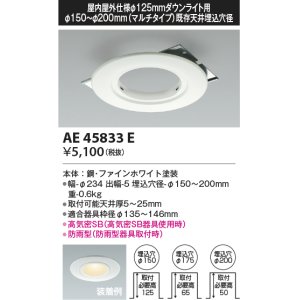 画像: コイズミ照明　AE45833E　ダウンライト 軒下用リニューアルプレート 屋内屋外兼用 φ125 ダウンライト用 防雨型