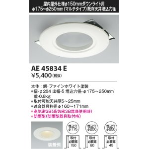 画像: コイズミ照明　AE45834E　ダウンライト 軒下用リニューアルプレート 屋内屋外兼用 φ150 ダウンライト用 防雨型