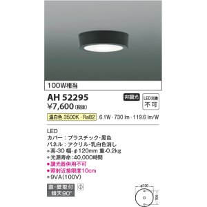 画像: コイズミ照明　AH52295　薄型シーリングライト LED一体型 直・壁取付 傾斜天井対応 非調光 温白色 黒色