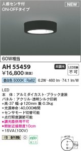 画像: コイズミ照明 AH55459 小型シーリング 非調光 LED(昼白色) 人感センサ付 ON-OFFタイプ ブラック