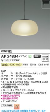 画像: コイズミ照明 AP54834 ペンダント 非調光 LED一体型 温白色 プラグタイプ ダークグレーメタリック