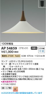 画像: コイズミ照明 AP54859 ペンダント 非調光 LED 電球色 フランジタイプ マットファインホワイト