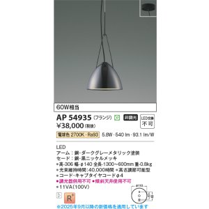 画像: コイズミ照明 AP54935 ペンダント 非調光 LED一体型 電球色 フランジタイプ 黒ニッケルメッキ