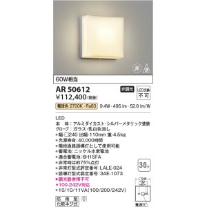 画像: コイズミ照明　AR50612　非常用照明 LED一体型 非調光 電球色 防雨型 化粧ネジ式 シルバー