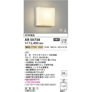画像: コイズミ照明　AR50738　非常用照明 LED一体型 非調光 電球色 防雨型 化粧ネジ式 ホワイト