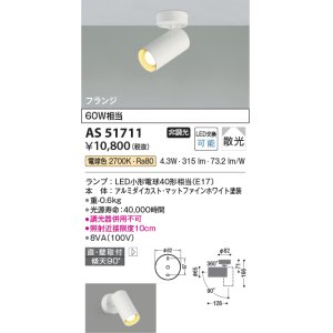画像: コイズミ照明　AS51711　スポットライト 非調光 LEDランプ 電球色 散光 フランジタイプ マットホワイト [∽]