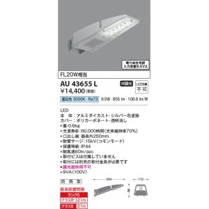 画像: コイズミ照明　AU43655L　防犯灯 LED一体型 昼白色 防雨型 シルバー