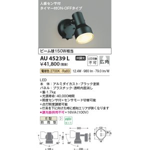 画像: コイズミ照明　AU45239L　アウトドアスポットライト 人感センサ タイマー付ON-OFFタイプ LED一体型 電球色 防雨型