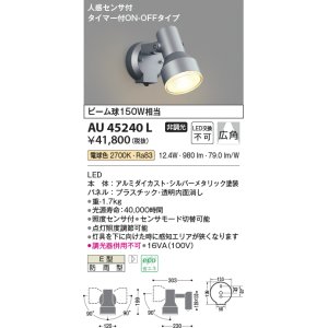 画像: コイズミ照明　AU45240L　アウトドアスポットライト 人感センサ タイマー付ON-OFFタイプ LED一体型 電球色 防雨型