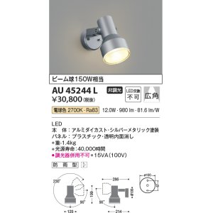 画像: コイズミ照明　AU45244L　アウトドアスポットライト LED一体型 電球色 防雨型 シルバーメタリック