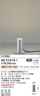 画像: コイズミ照明　AU51414　エクステリア ガーデンライト 非調光 LEDランプ 電球色 防雨型 シルバーメタリック 受注生産品 [§]