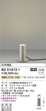 画像: コイズミ照明　AU51415　エクステリア ガーデンライト 非調光 LEDランプ 電球色 防雨型 ウォームシルバー 受注生産品 [§]