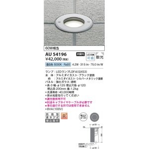 画像: コイズミ照明　AU54196　アウトドアライト 埋込穴φ120 非調光 LEDランプ 昼白色 防雨型 埋込取付 シルバーメタリック