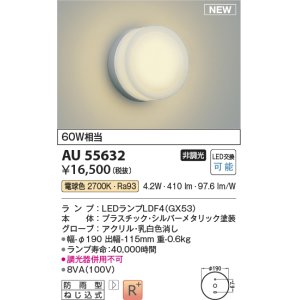 画像: コイズミ照明 AU55632 アウトドアライト ポーチ灯 非調光 電球色 防雨型 シルバーメタリック