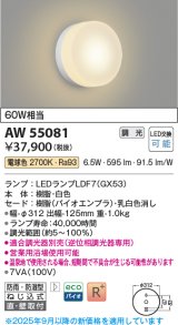 画像: コイズミ照明 AW55081 ブラケット 調光 調光器別売 LED 電球色 直付・壁付取付 防雨・防湿型 白色