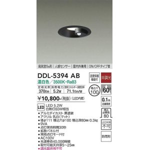 画像: 大光電機(DAIKO)　DDL-5394AB　ダウンライト LED内蔵 非調光 温白色 高気密SB形 人感センサー ON/OFFタイプ 防雨形 埋込穴φ100 ブラック